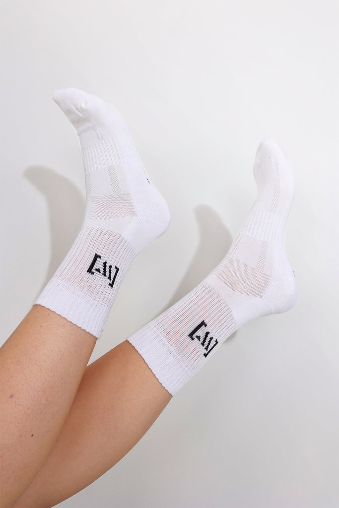 A sport sock made of bamboo material designed for athletic activities.